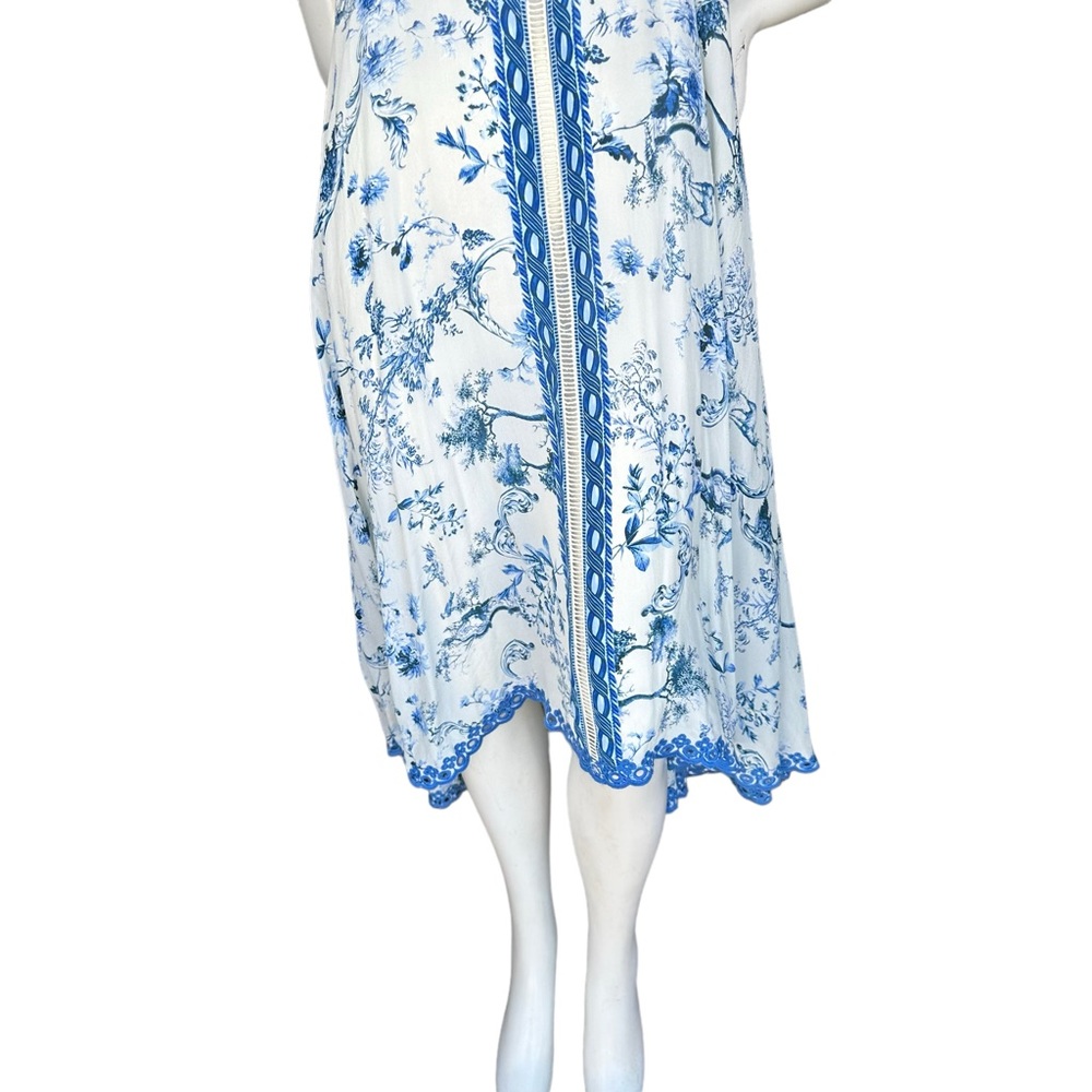 Johnny Was "Avalon Slip Dress" Blue & White Floral 100% Silk MIDI Dress XXS - Picture 5 of 14